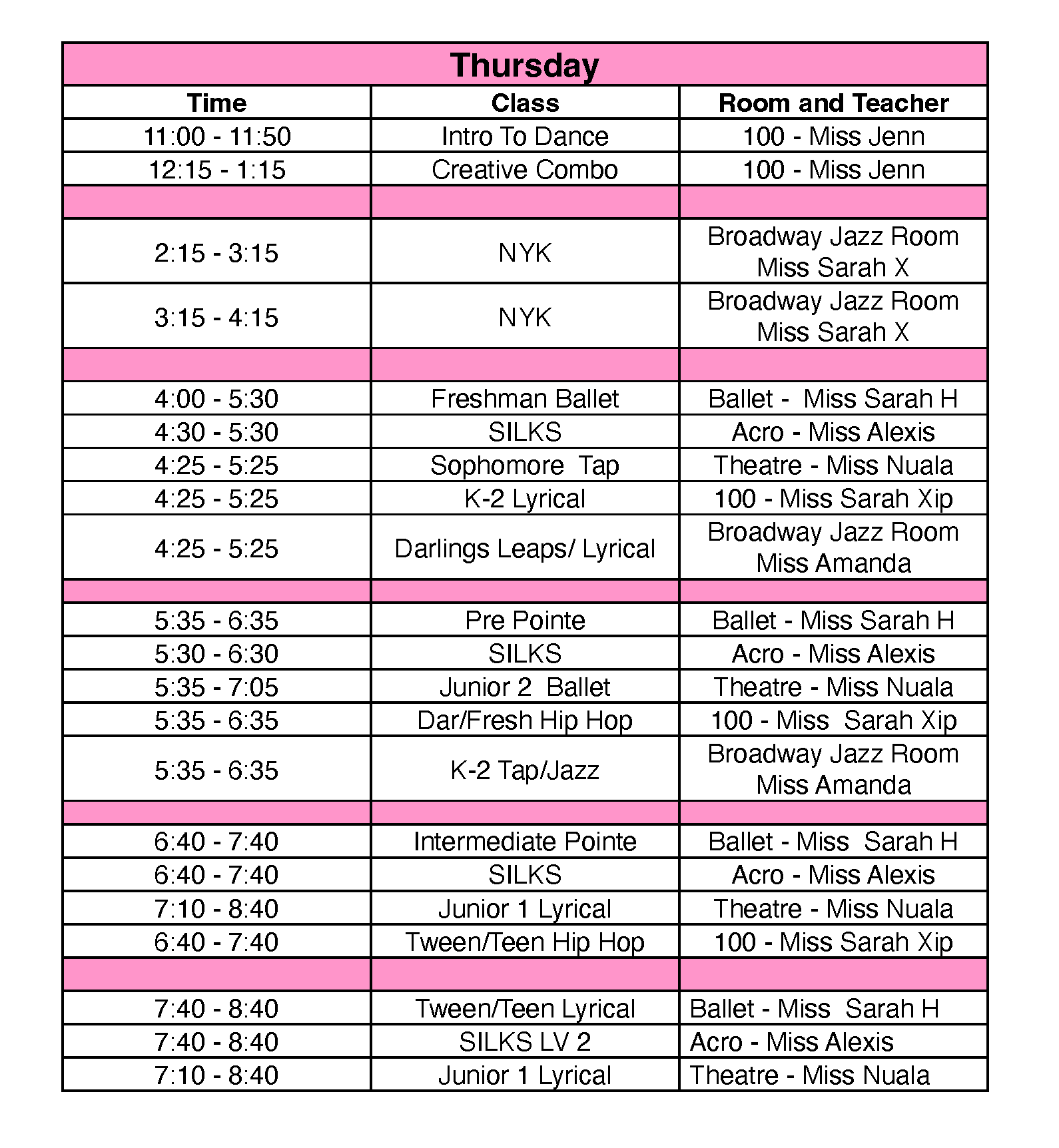 Divine Rhythms Dance 2026 Schedule Thursday
