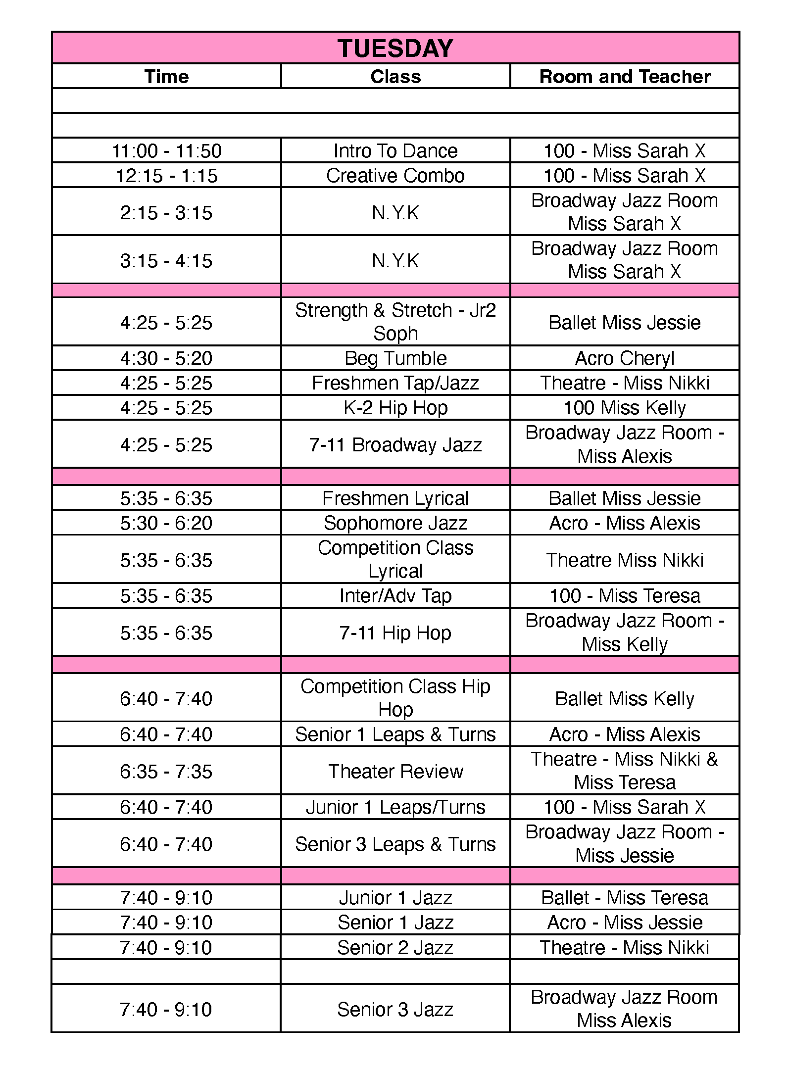 Divine Rhythms Dance 2026 Schedule Tuesday