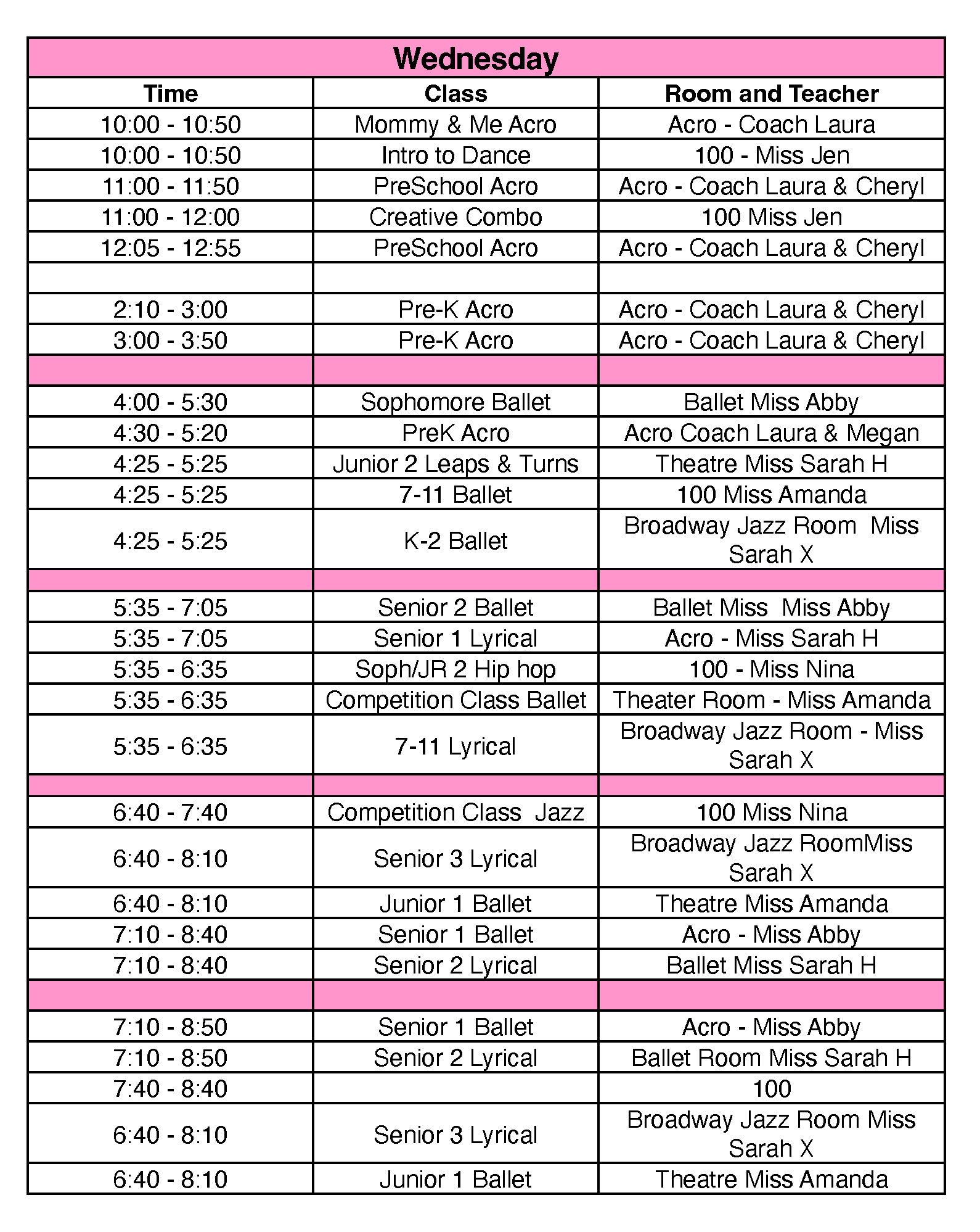 Divine Rhythms Dance 2026 Schedule Wednesday